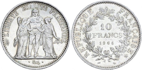 Pièce d'argent française : 10 francs Hercule pile et face