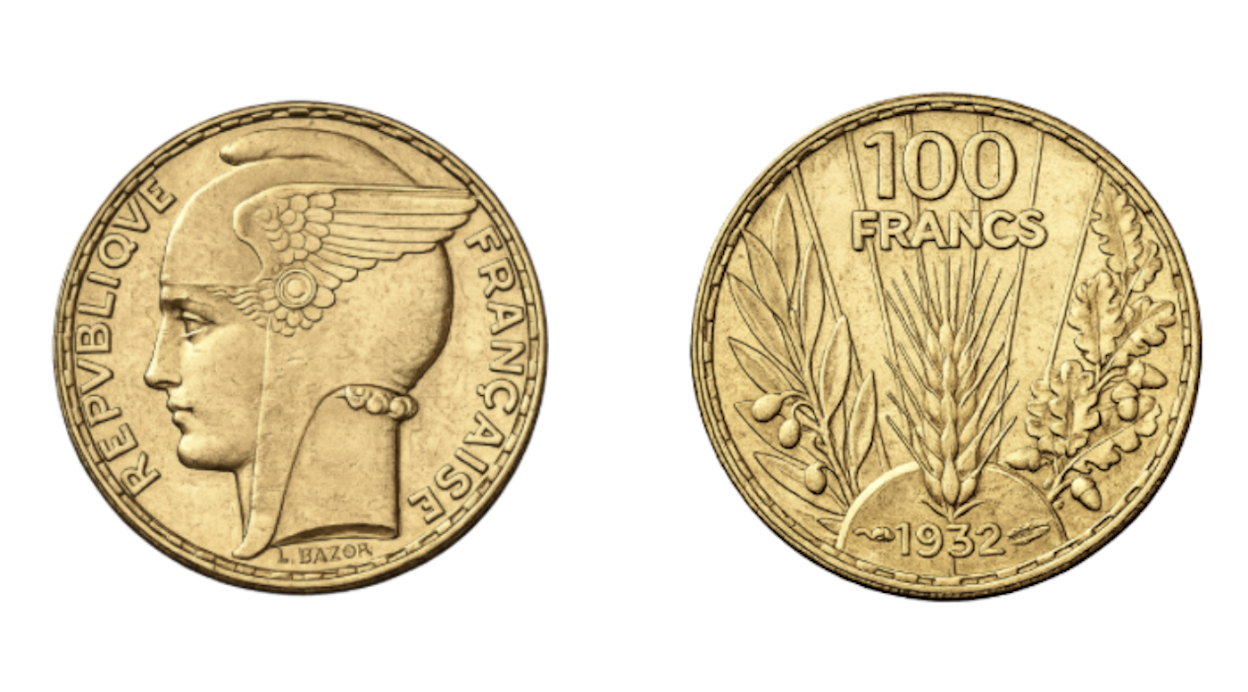 Pile et face de la pièce de 100 francs Bazor